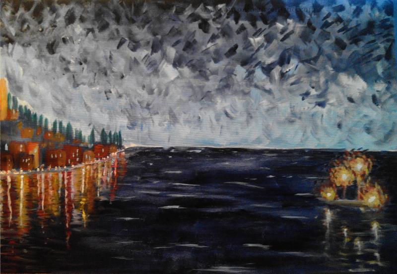 Night on Coast, painting by Antonio Sorrentino